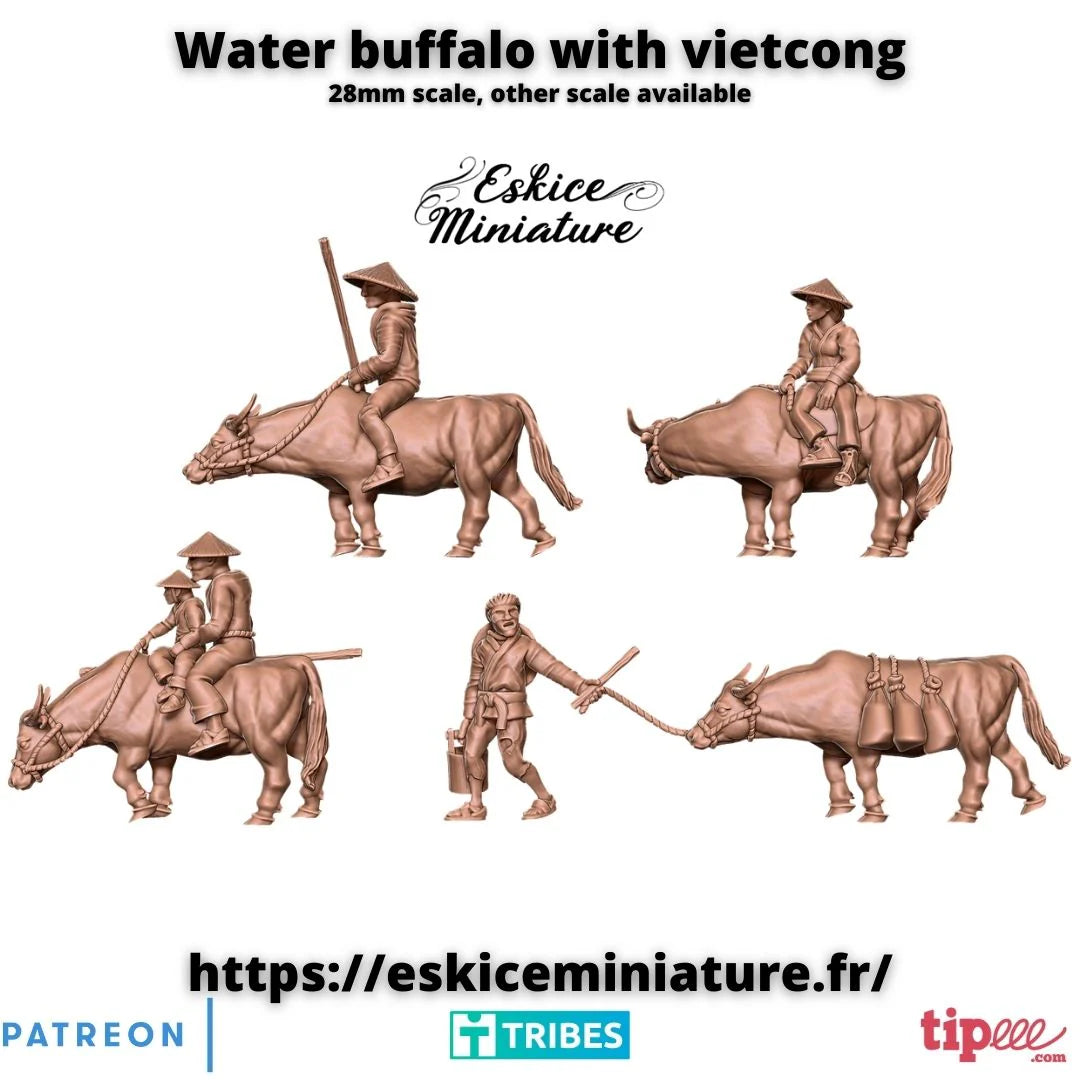 28mm Vietnam Water buffaloes and villagers image 1