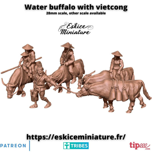 28mm Vietnam Water buffaloes and villagers image 0